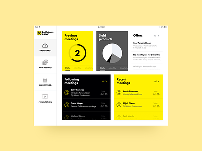 Raiffaisen Tablet App for salespersons app bank dashboard financial ipad landing raiffaisen sales salesperson tablet ui design yellow