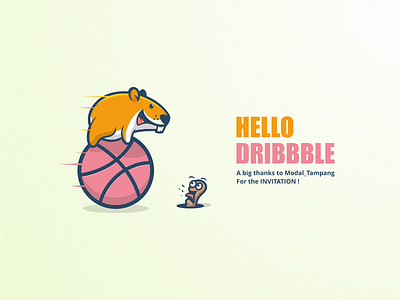 Hello Dribbble cartoon debut fun hamster hello worm