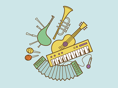 Musical instruments accordion bagpipe flat guitar illustration instruments microphone music piano synthesizer vector womad