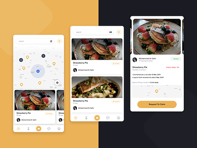 Online Food Donation App android app android app design detail page detail ui donation donation app food food app food design food donation ios app ios app design ios ui list ui list view listing page map card map ui online food yellow theme
