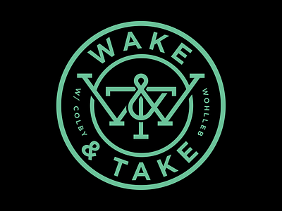 Wake & Take badge brand logo logomark monogram podcast t type typography w