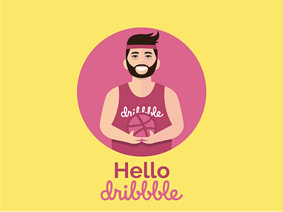 Hello Dribbble! basketball dribbble flat design graphic design hello illusration shot