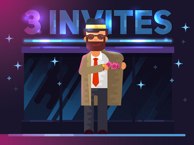 3 dribbble invites giveaway 3 draft dribbble freebie illustration invitation invite invites invites giveaway man neon night people prospect stoerosov team ticket vector