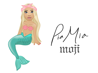 Pia Mia Moji celebrity character design emoji girl icon illustration ios mermaid sticker ui vector