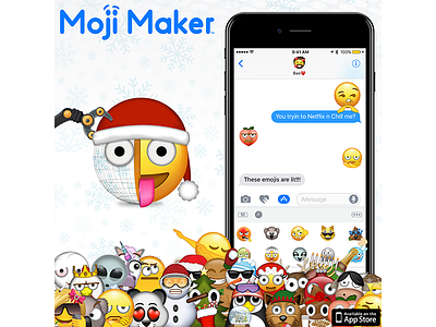 Moji Maker Christmas Promotion app emoji emojis funny icon icons illustration ios logo lol smiley vector