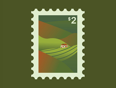 11. Field colorful field grass green hills house illustration illustrator minimal stamp vector