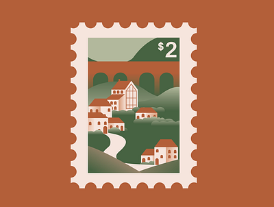 14. Town colorful country town illustration illustrator minimal peaceful stamp town vector