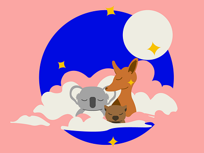 Sleep now, you're at peace. animals animals illustrated australia bushfire colorful illustration illustrator kangaroo koala minimal wildlife wombat