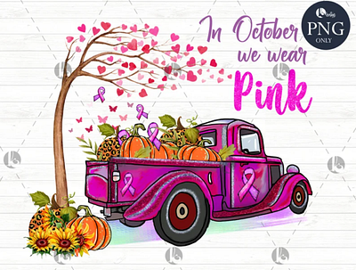 In October we wear pink pumpkin truck PNG app branding design graphic design illustration logo typography ui ux vector