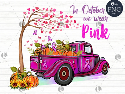 In October we wear pink pumpkin truck PNG