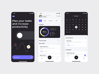 Time management and productivity tracker app calendar card chart dashboard design details mobile mobileapp productivity tasks timemanagement ui uidesign uxdesign welcome