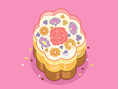 Flower garden pudding cartoon food illustration vector