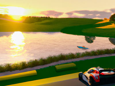 Racing car during sunrise 3d animation graphic design logo motion graphics ui