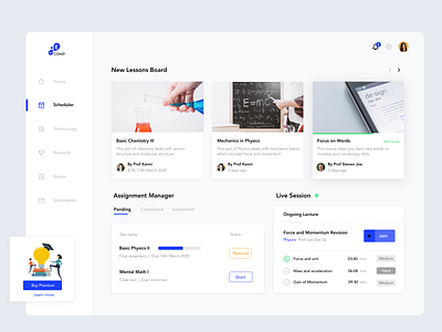 Dasboard design for students lessons