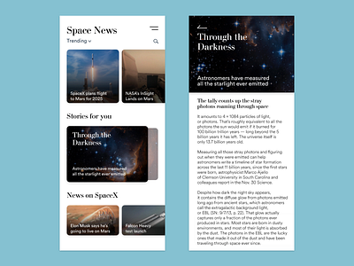 Space News adobe xd app design nasa news app news feed search space ui user experience user interface ux