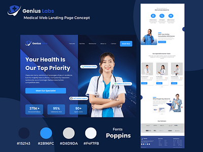 Genius Labs - Medical Landing Page Concept branding design graphic design health healthcare illustration landingpage logo medical ui ux website