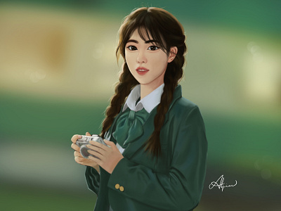 Asian School Girl character commission art digital art drawing fan art hand drawn illustration painting portrait realism realistic semi realism semi realistic