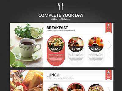 Complete your day bar breakfast card dinner drink eat food hotal lunch menu red restaurants