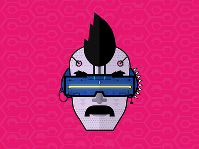 Cyberpunk Guy 80s android anime cyber cyberpunk cyborg illustration mustache portrait punk retro wave robot sci fi vector vr