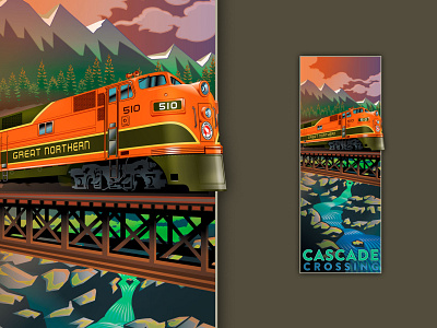 Cascade Crossing illustration illustrator train vector