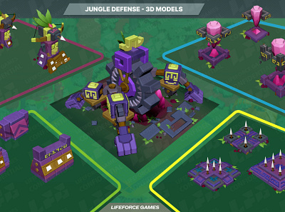 Jungle Defense Game Assets 3d modeling asset pack design game low poly stylized tower defense