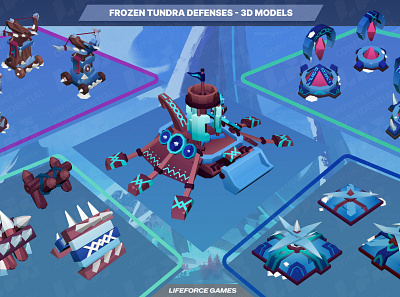 Frozen Tundra Tower Defense Asset Pack 3d modeling asset pack design game low poly stylized tower defense