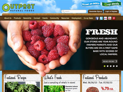 Outpost Natural Foods buckets campaign carousel natural rasberries slider typography ui ux web design website