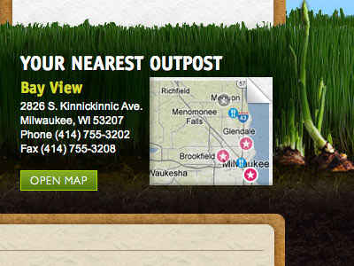 Outpost Natural Foods dirt earth folded map grass inactive map map natural ui ux web design website