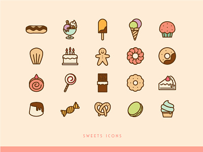 Sweets Icon Set cake candy cookie cute icon illustration illustrator sweets