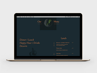 Lunch / Dinner / Drinks food menu mockup web