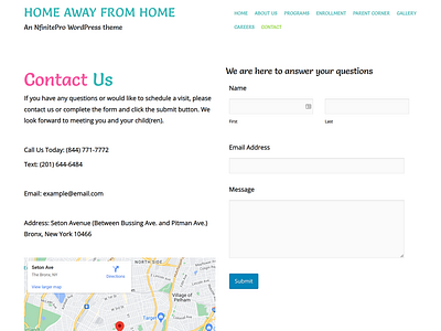Childcare | Contact Page | Nfinite WordPress Theme