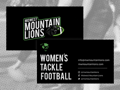 Women's Tackle Football Business Cards branding branding business cards business card design design branding emerald design football branding football design halftone halftone effect midwest mountain lions neon green sports design womens football branding womens tackle football