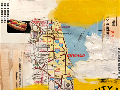 City Wonders Podcast Album artwork chicago city collage detail hot dog listening map paint podcast texture wonders yellow