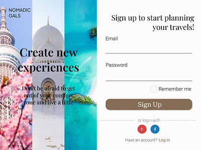 Nomadic Gals - Travel Site | Daily UI 001 (Sign Up Page) app branding design graphic design illustration logo typography ui ux vector