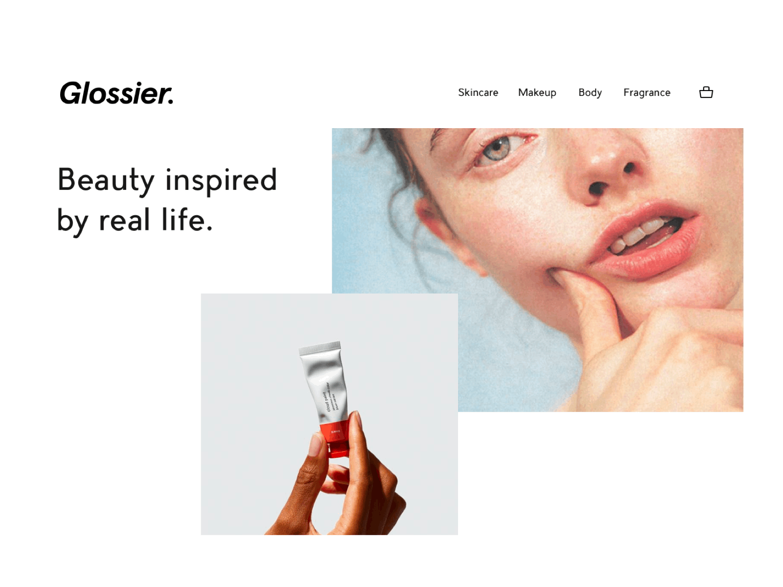 Glossier branding design minimal ui ux web website