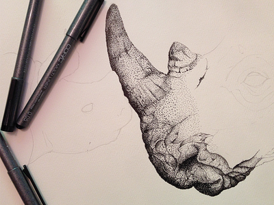 Rhinos animals dots illustration ink stippling wip