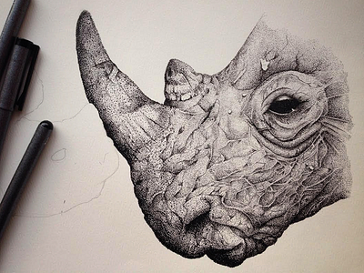 Rhinos, update animals draw illustration ink sketch stippling texture