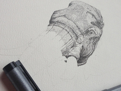 Elephant animals drawing illustration ink sketch stippling wip