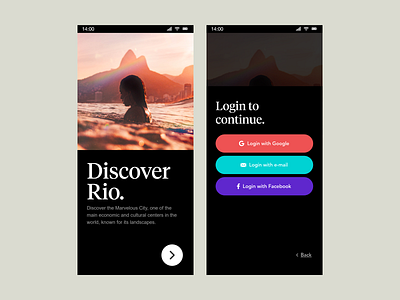 Discover Rio adobe xd app design login mobile mobile design protopie prototype sign in sign up ui