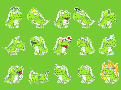 Sticker Pack app character cute dinosaurs emoji emoticons illustration moji pack set stickers t rex