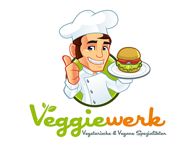 veggie logo burger character chef design fast food logo green illustrator logo mascot vegane vegetarian veggie