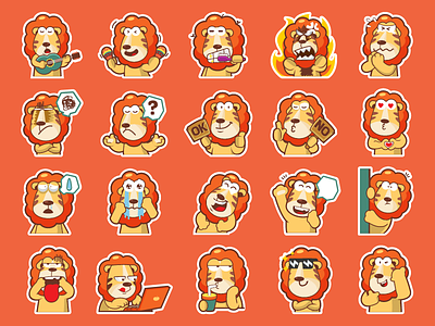 Lionel The Lion Stickers bundle character cute design emoji emoticon line pack set sticker stickers vector