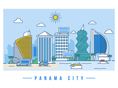 Panama City billboards city digital sign flat illustration panama panama city pecellele pencil skyline spiral building trump panama building vector