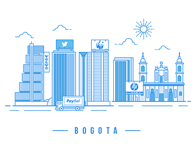 Bogota billboard bogota city columbia digital flat icon illustration lines simple skyine vector