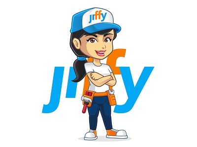 Jiffy Girl Mascot cartoon character company design female handygirl handyman illustration mascot plumber service tools