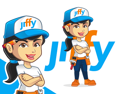 Jiffy Girl cartoon character company design female handyman home illustration mascot professional service vector