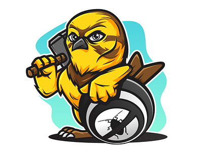 Yellowhammer alabama bird character design guard hammer logo mascot pest control shield yellow yellowhammer