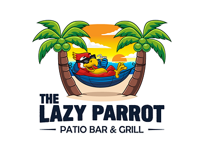 The Lazy Parrot beach character coconut design illustration illustrative lazy logo mascot parrot sunset