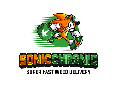 Sonic Chronic cannabis character delivery deliveryman design hedgehog logo mascot running sonic vector weed