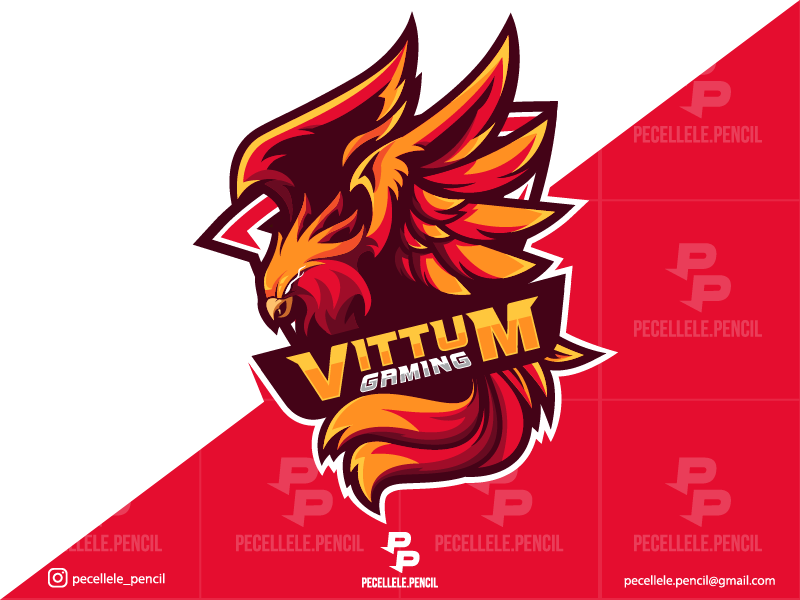 Vittum Gaming creature mythical shield badge professional twitch sport esport esports gamer gaming designs design logo mascot fire bird eagle hawk phoenix